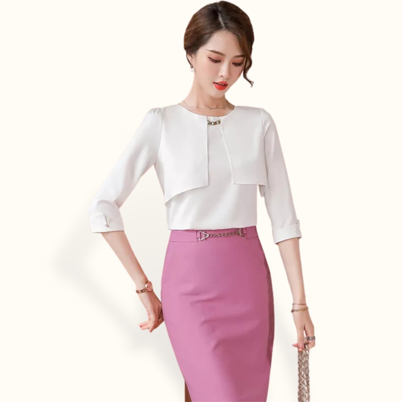 Blus Lengan 3/4 wanita Gaya Korea variasi kalung - XSHOP Sapphire