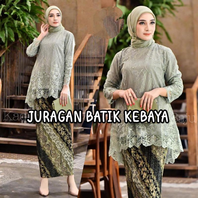 COD - Kebaya Green Sage - Kebaya Modern - Set Blouse Azkia Green Sage - Kebaya Wisuda Green Sage - R