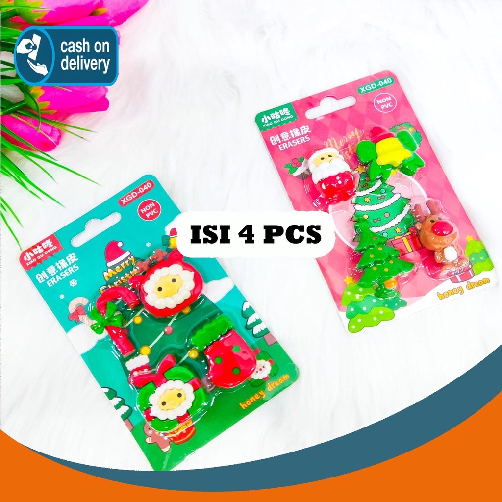 

SET PENGHAPUS COVER NATAL ISI 4 PCS KODE XGD-040 SETIP STIP ERASER LUCU UNIK MAKANAN