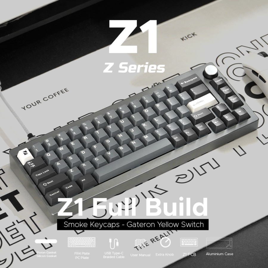Noir Z1 65% Aluminium Custom Mechanical Gaming Keyboard - Full Build