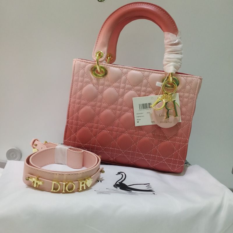 Tas wanita dior lady import super premium size 25 cm, kokoh full embos lengkap no seri