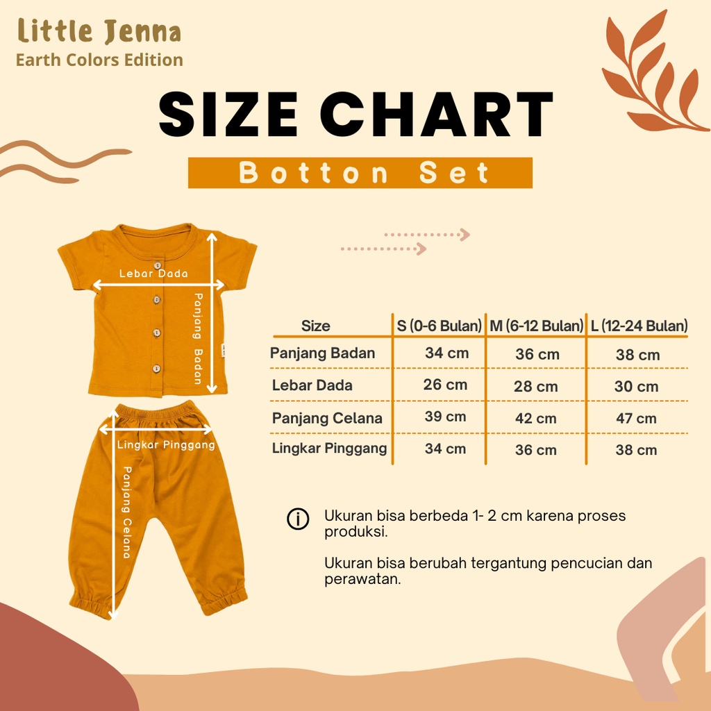 LITTLE JENNA - BOTTON SET EARTH TONE SERIES BAJU BAYI LAKI LAKI PEREMPUAN UNISEX