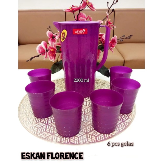 Teko Set Florence + gelas 6pcs / Eskan set asvita / eskan florence set gelas plastik