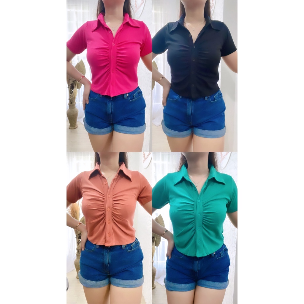 [ VIORA ] - ZOE TOP Atasan Knit Rib Atasan Kerah Wanita