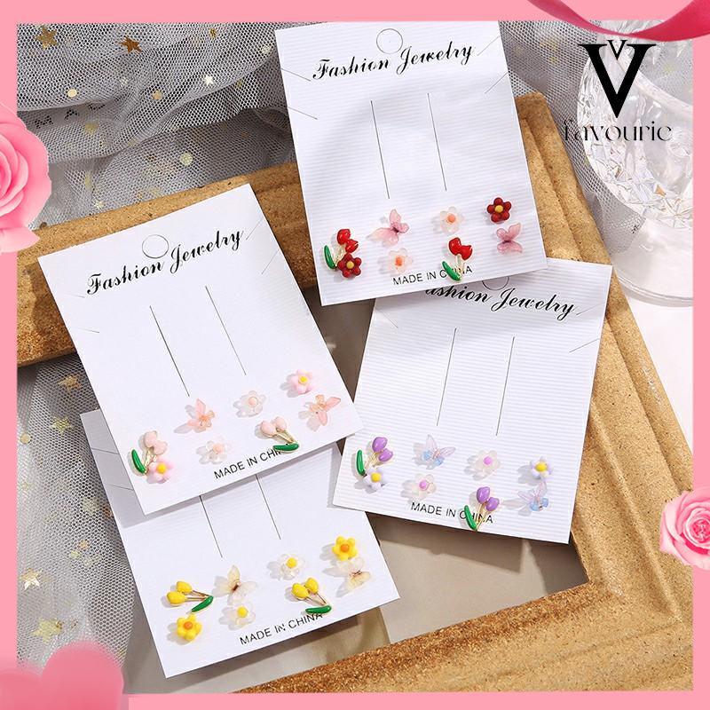CODAnting Set Perhiasan Anting-anting Kupu-kupu Bunga Berwarna-Warni-FA