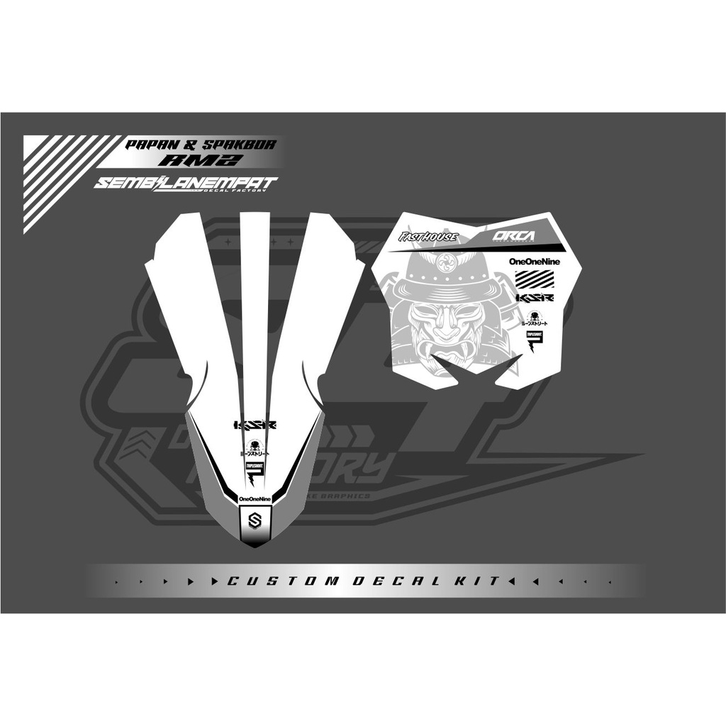 DECAL PAPAN NOMOR DAN SPAKBOR CRF150 CRF250 CRF450 YZ85 GORDON RMZ450 PUTIH ABU SIMPEL CONCEPT