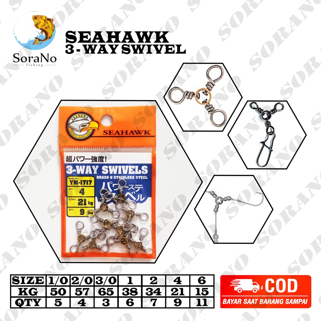 TRI WAY SWIVEL PANCING SEAHAWK UKURAN  1/0  2/0  3/0  1  2  4  6 | KILI KILI | 3 WAY SWIVEL | THREE 