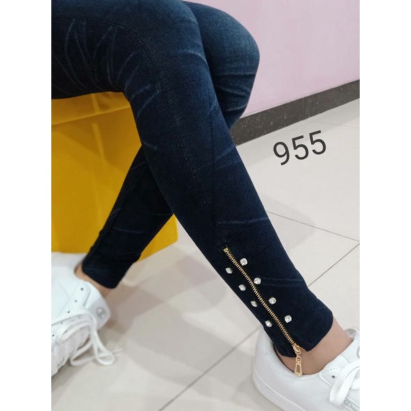 KHUSUS PAKET USAHA legging jeans black Zipper mutiara