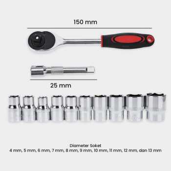 RRS STORE NEW SATU SET Taffware Kunci Pas CR-V Drive Socket Wrench Set 1/4 Handle 12 PCS kunci sok buat motor mobil