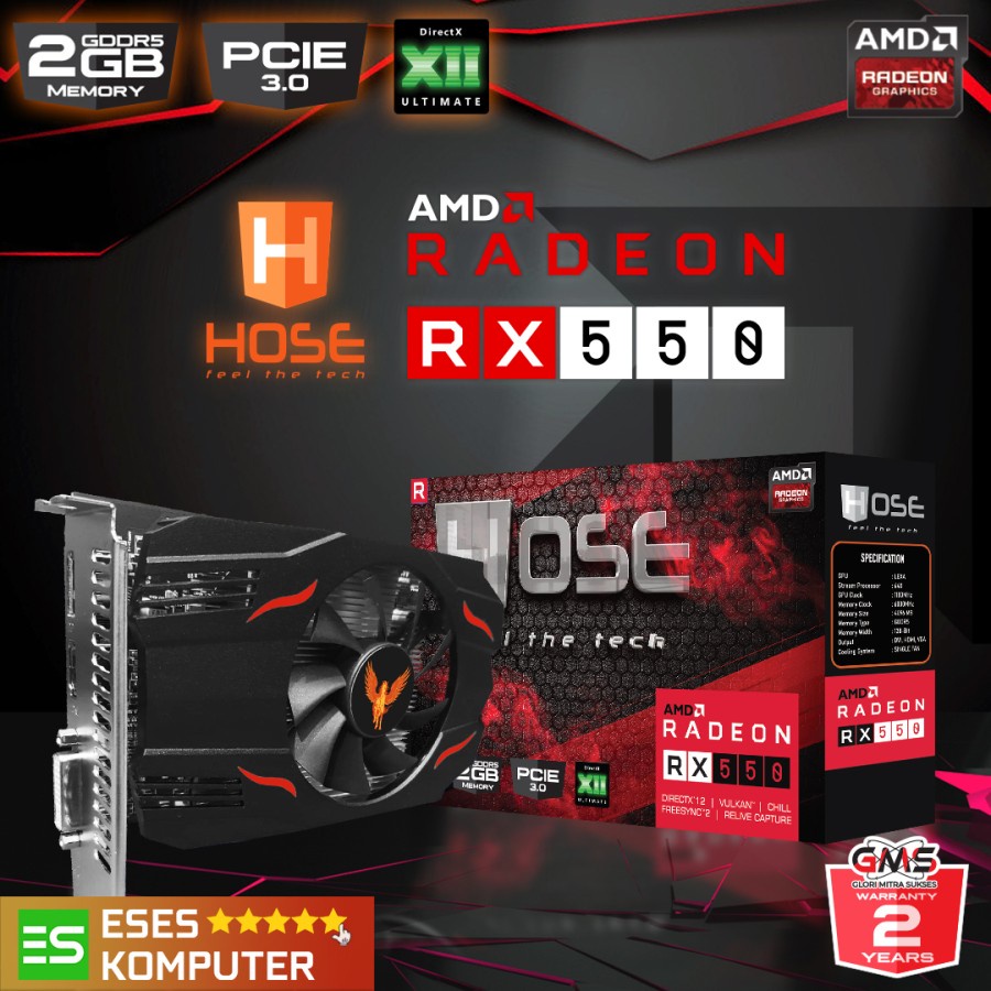 VGA HOSE Radeon RX 550 2GB GDDR5 128bit - Garansi Resmi 2 Tahun