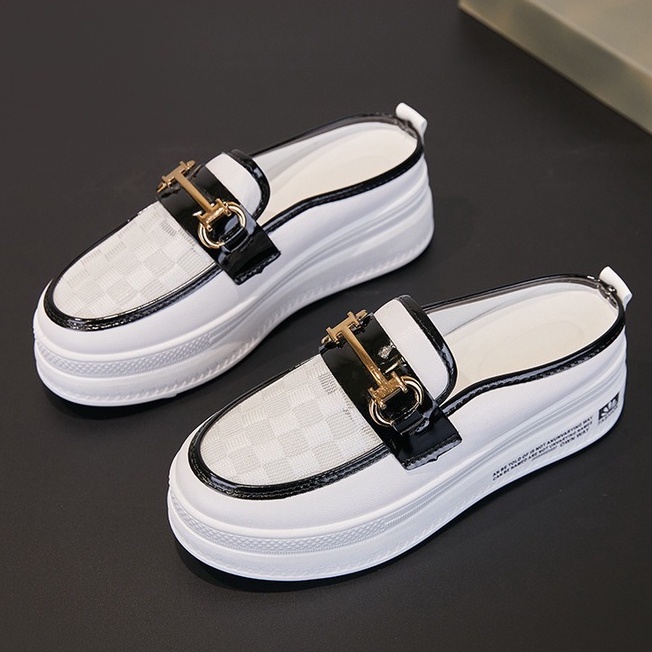 Sepatu Sendal Selop Wanita Putih Korea Import Sendal Sepatu Perempuan Murah Slip On SD-087