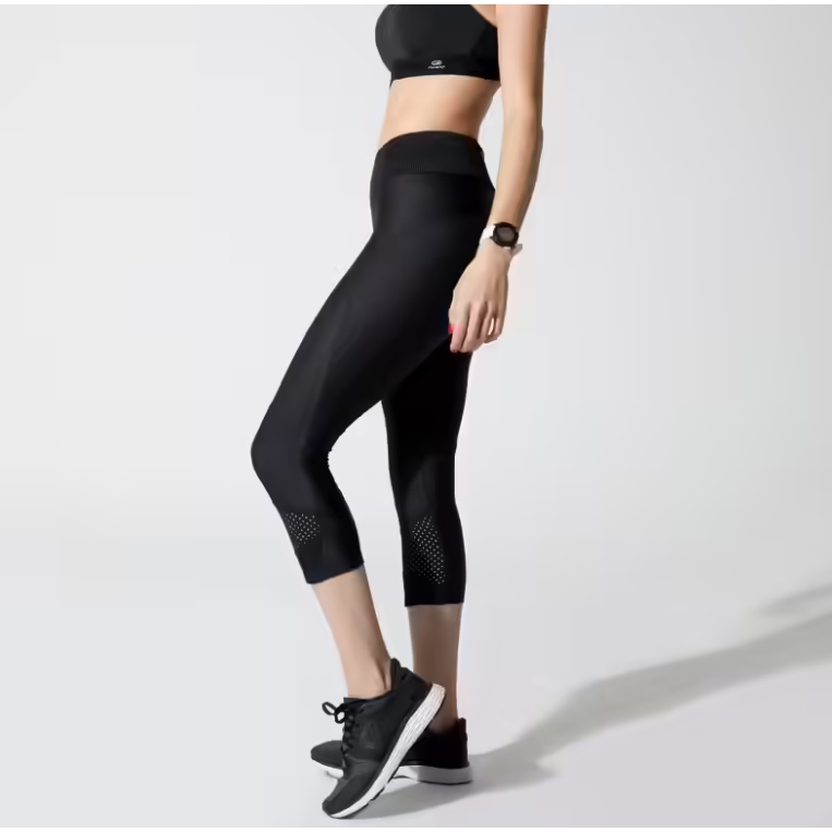 KALENJI Run Dry+ Celana Ketat 7/8 Wanita Legging 2 Saku Ritsleting