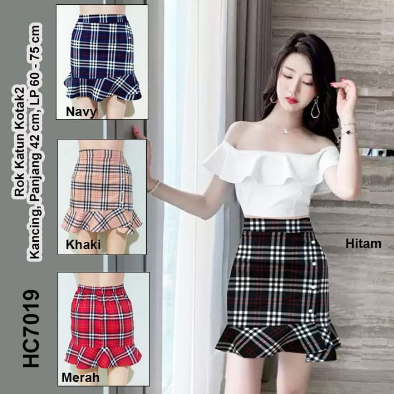 HC7019 Mini Skirt Span Motif Kotak Cotton Stretch Premium / Rok Mini / Rok Pendek / Rok Span Mini / Rok Katun/ Rok Span / Rok Motif Kotak / Rok Pendek