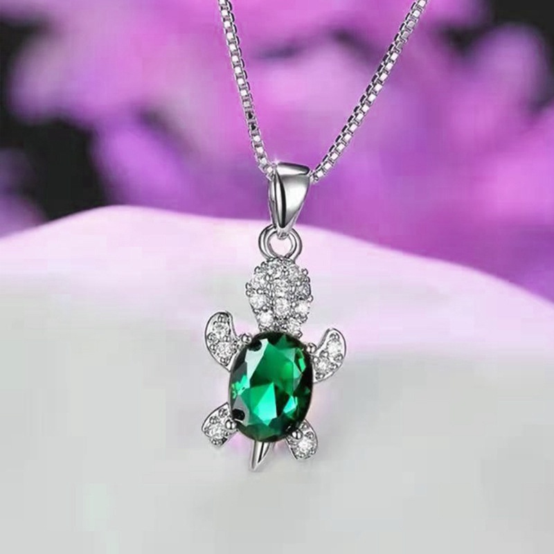 Kartun Turtle Pendant Berlian Imitasi Kalung Zirkon Turtle Necklaces Perhiasan Rantai Kristal Untuk Wanita Perempuan