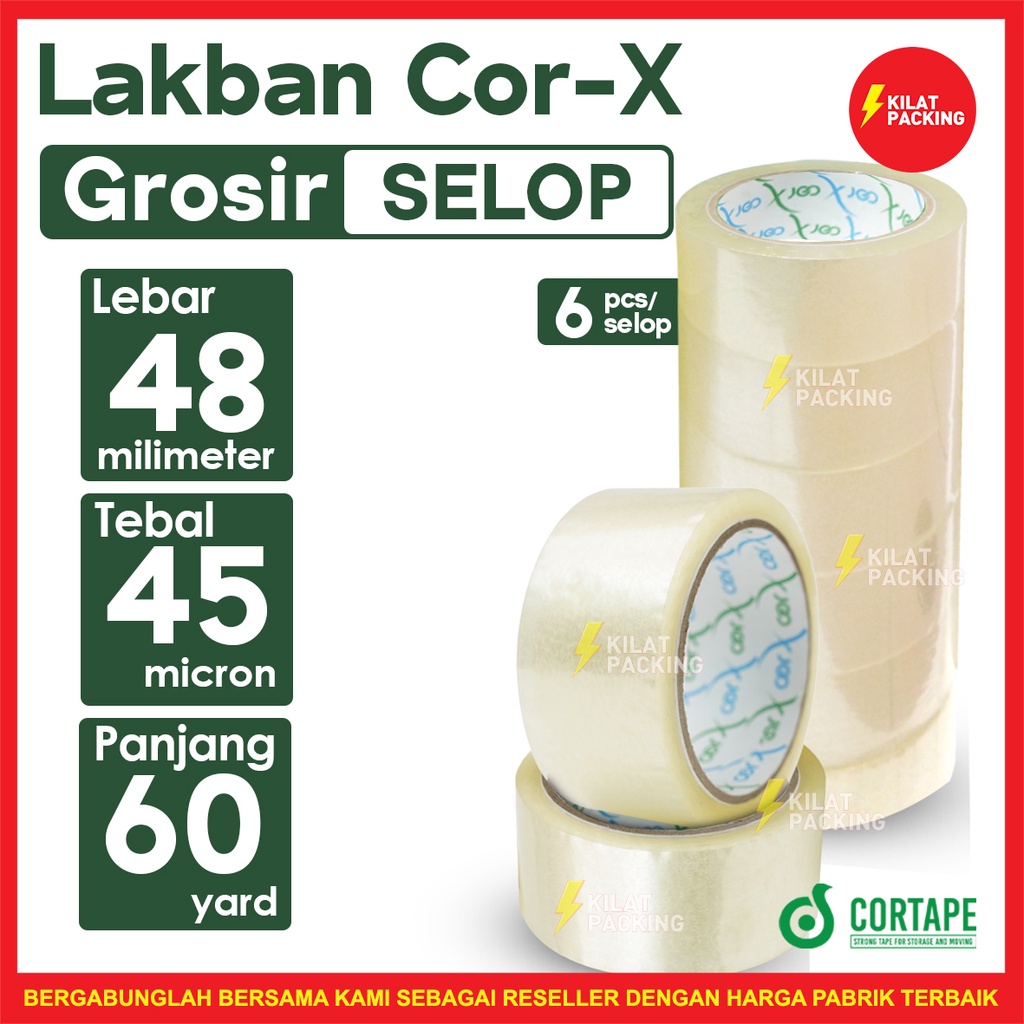 

Lakban Cortape Bening 48 mm x 60 yard (Cor-X) Ekonomis Termurah Plakban Selotip Lakban Selop