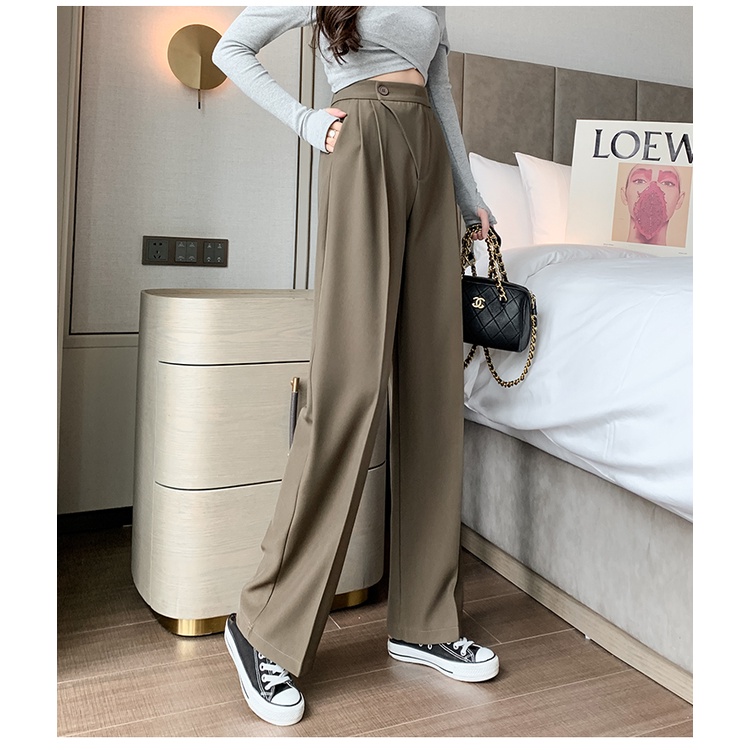 Korea Celana Kulot Hitam Kasual Wanita Loose High Waist Straight Leg Pants Women