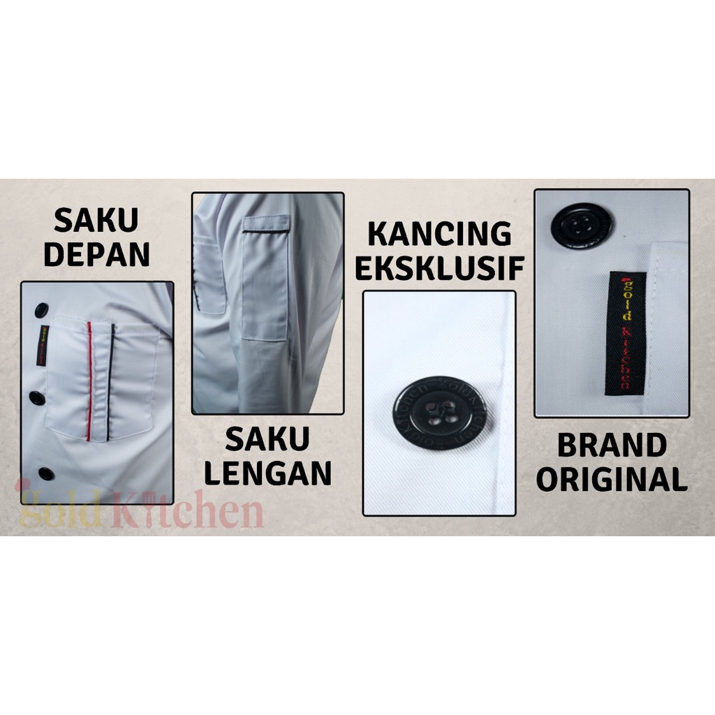 Baju Koki Chef Jacket Lengan Pendek Pria Wanita Model Mandarin Bahan drill