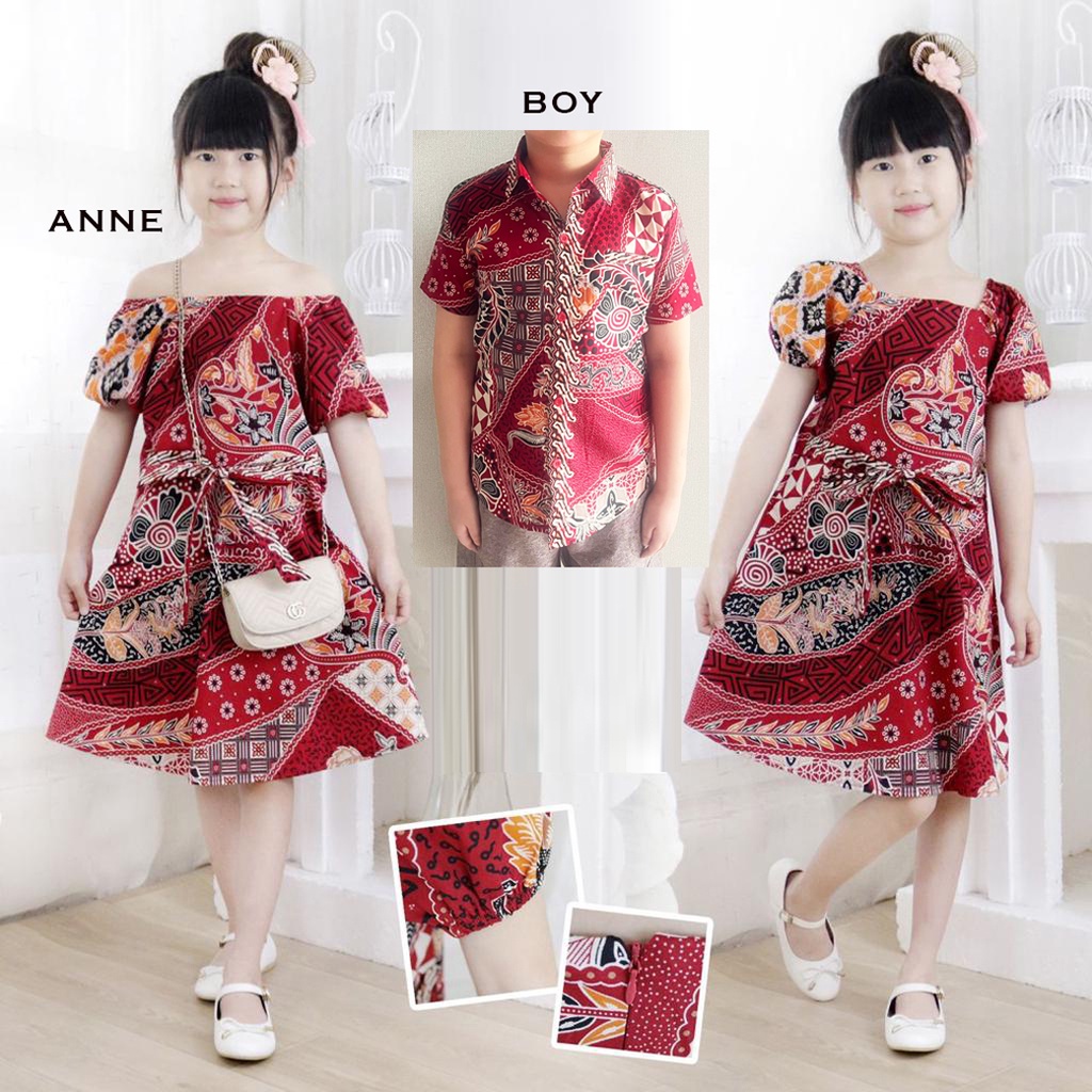 Evercloth Anne / Boy Kemeja Batik Anak Lengan Pendek Baju Couple Family Keluarga Kids