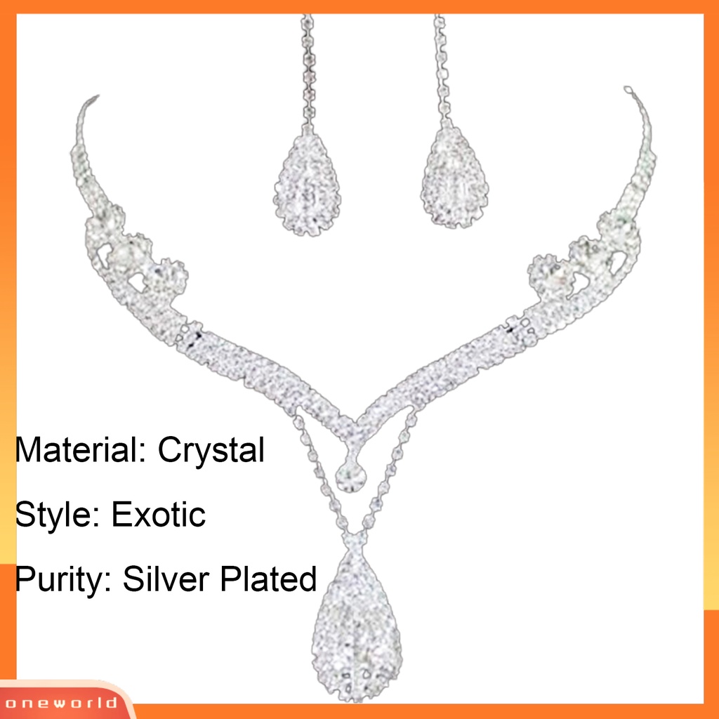 Set Anting Kalung Pernikahan Pengantin Tetesan Air Kristal Berlian Buatan Austria Bening