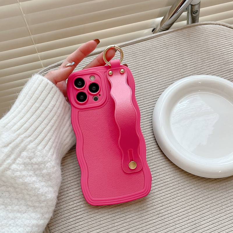 4 Colors Wave Wrist strap Leather Simple casing SoftCase OPPO A15S A35 A36 A76 A96 A7 A5S A12 A11K F9 Pro F11 A53 A33 A9 A57 A5 A3S A31 2020 Reno 5 6 7Z 8 5G Pink Red Kesing hp