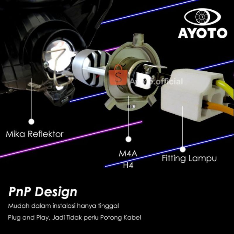 SATU BUAH LAMPU LED AYOTO H4 CSP M4A 30W AC DC PNP HI LOW CAHAYA PUTIH UNTUK LAMPU UTAMA MOTOR DAN MOBIL