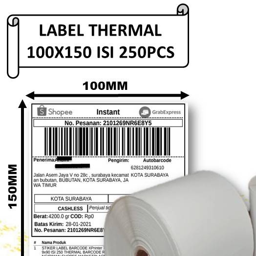 

KERTAS LABEL THERMAL 100x150 1LINE ISI 250 PCS STICKER A6 / LEBEL BARCODE Lebih Tebal, SHENAR - LEMARIMAJUJAYA