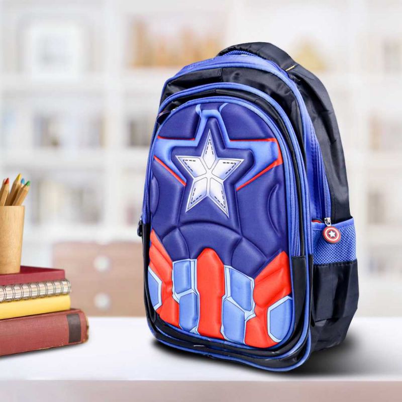 JINMA HONGJIA Tas Sekolah Anak Karakter Kartun Captain America - KKH001 Biru Blue size L