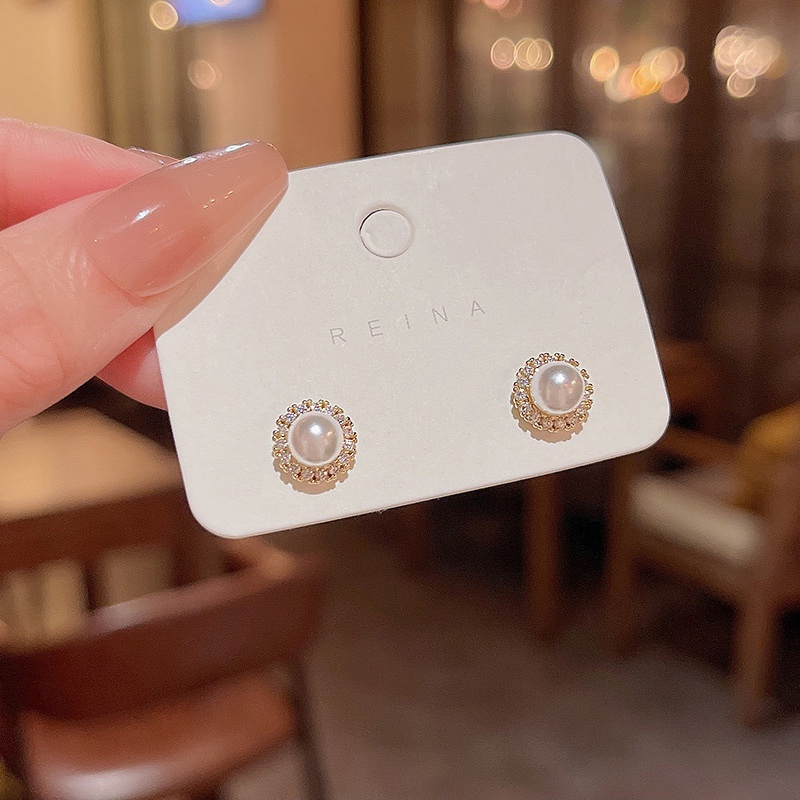 925jarum Perak Jarum Indah Mutiara Anting Perempuan Fashion Stud Earrings
