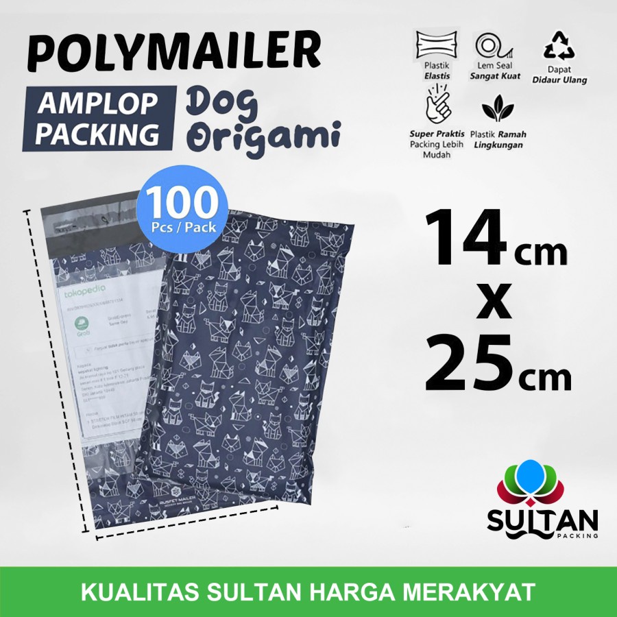 

Amplop Plastik Polymailer 14x22cm Dog Origami Polimailer Pack