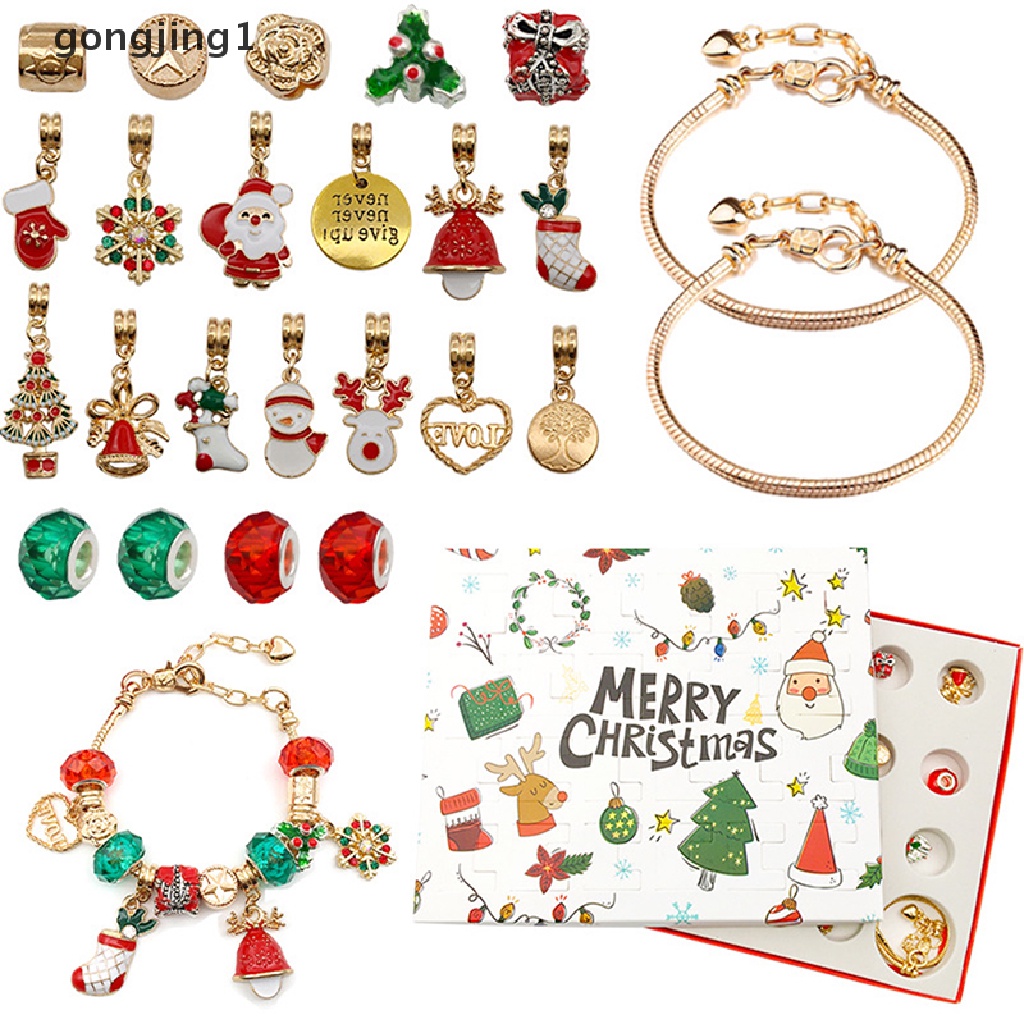 Ggg 24 Pcs Kalung Liontin Natal Countdown Adven Kalender Buta Kotak Natal Tema DIY Gelang Natal Kejutan Hadiah Box ID