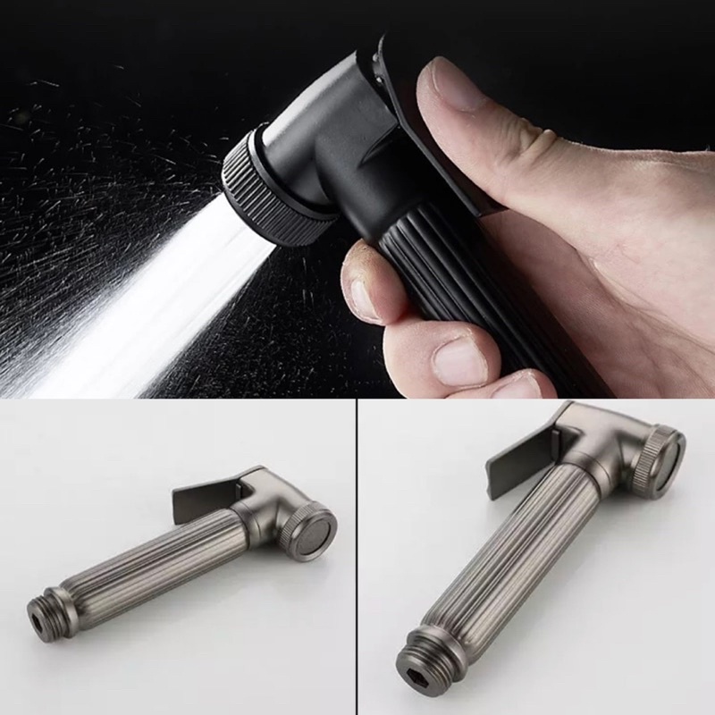 Toilet Shower Bidet Set - Kran Cabang Jet Shower Cebok Kloset Paket Hitam Black Gun Grey