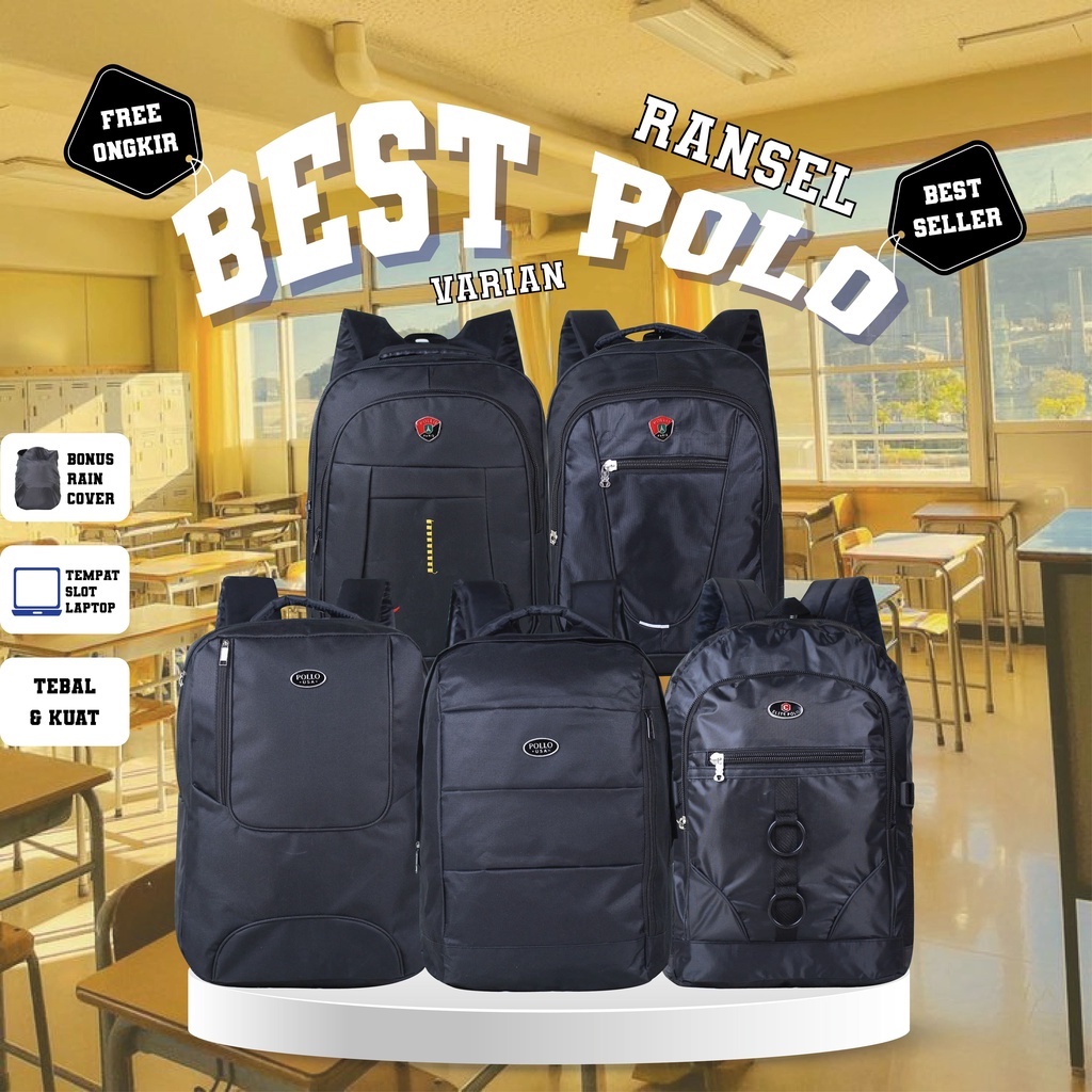 Tas Sekolah Tas Kerja Laptop Multifungsi Ransel Polo Raincover Tebal Jual tas Ransel Polo Model Tas Termurah Backpck Hitam Keren Sekolah Sma