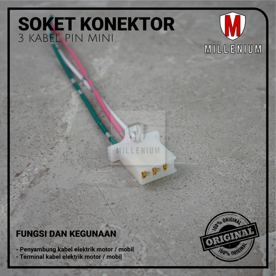 Soket Sambung 3 Pin Kecil / Mini Socket Kabel Konektor Mobil Motor (1Set)