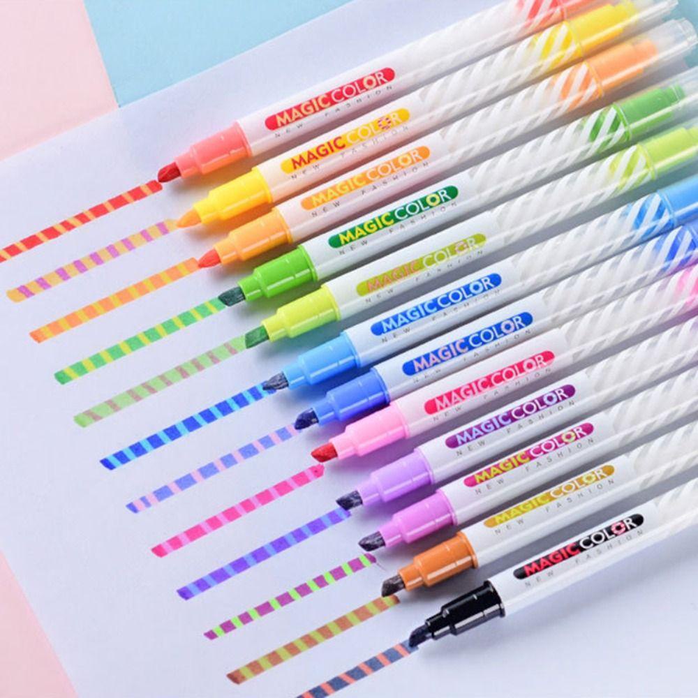 Top 12warna/Set Fluorescent Marker Stationery Magic Paint Pen Berubah Warna Stabilo Pen Set