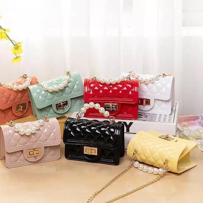 Baru TAS SLEMPANG ANAK TAS MINI MUTIARA GAGANG MUTIARA TAS JELLY MINI ANAK PEREMPUAN SLING BAG ANAK 