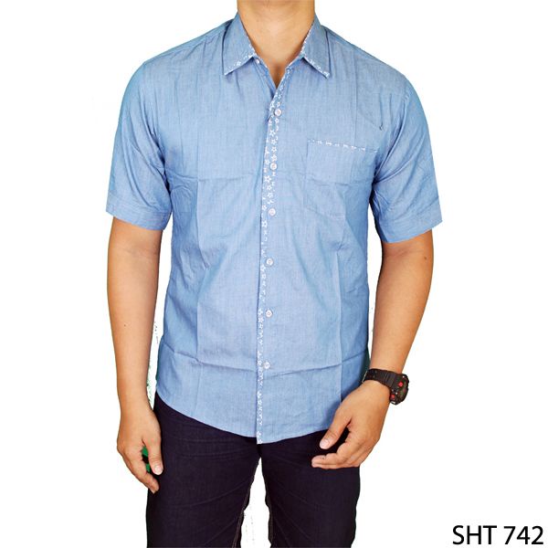 Kemeja Flanel Pria Lengan Pendek Flanel Biru – SHT 855
