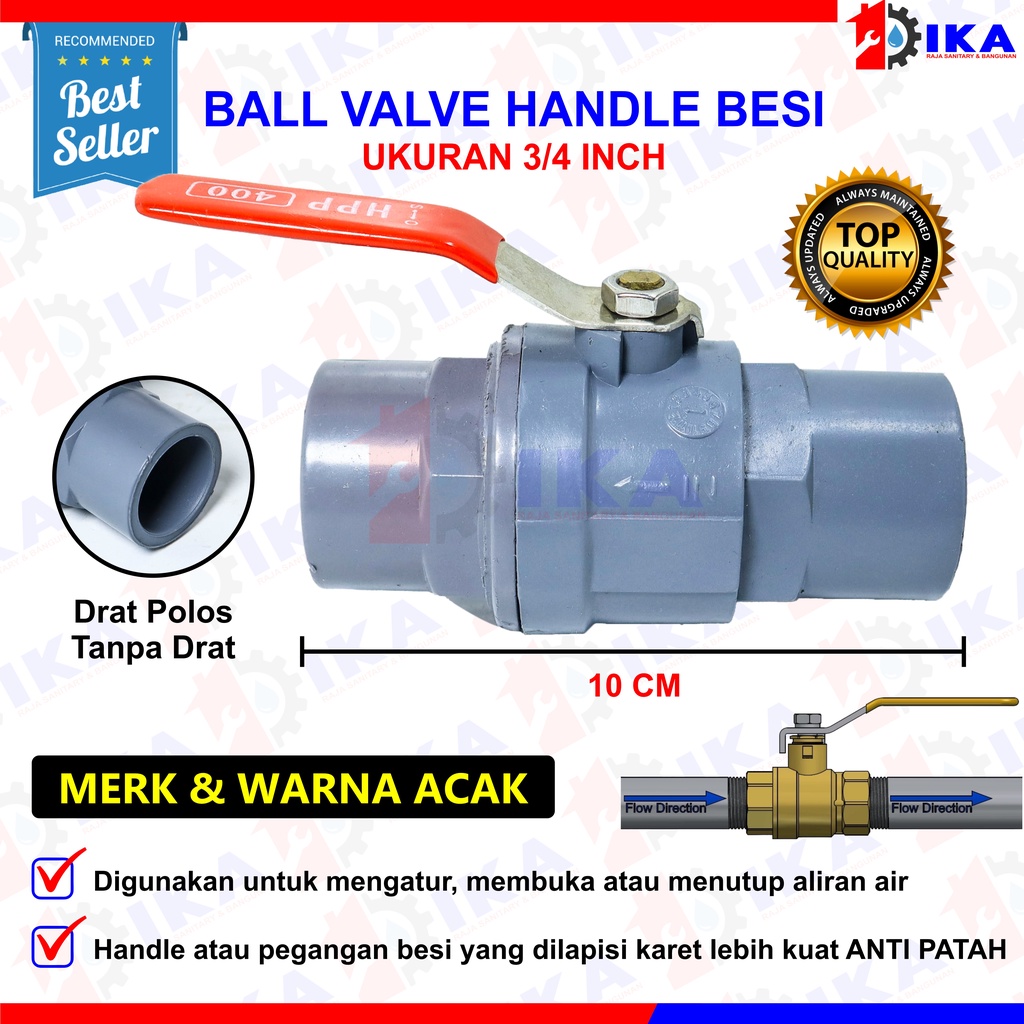 Ball Valve PVC Gagang Besi 1/2 Inci / Stop Kran Pipa Ballvalve PVC 1/2” / Stop Keran PVC 1/2 Inch