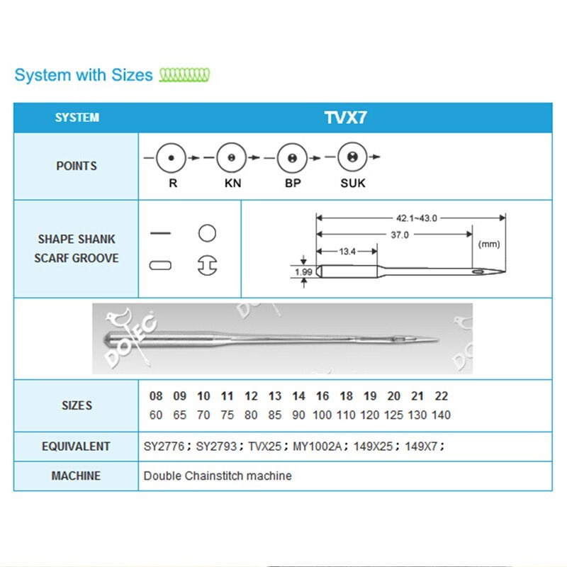 Jarum Jahit Dotec TVX7/TV X 7 Untuk Mesin Jahit Make Up/Mick Up #100bj