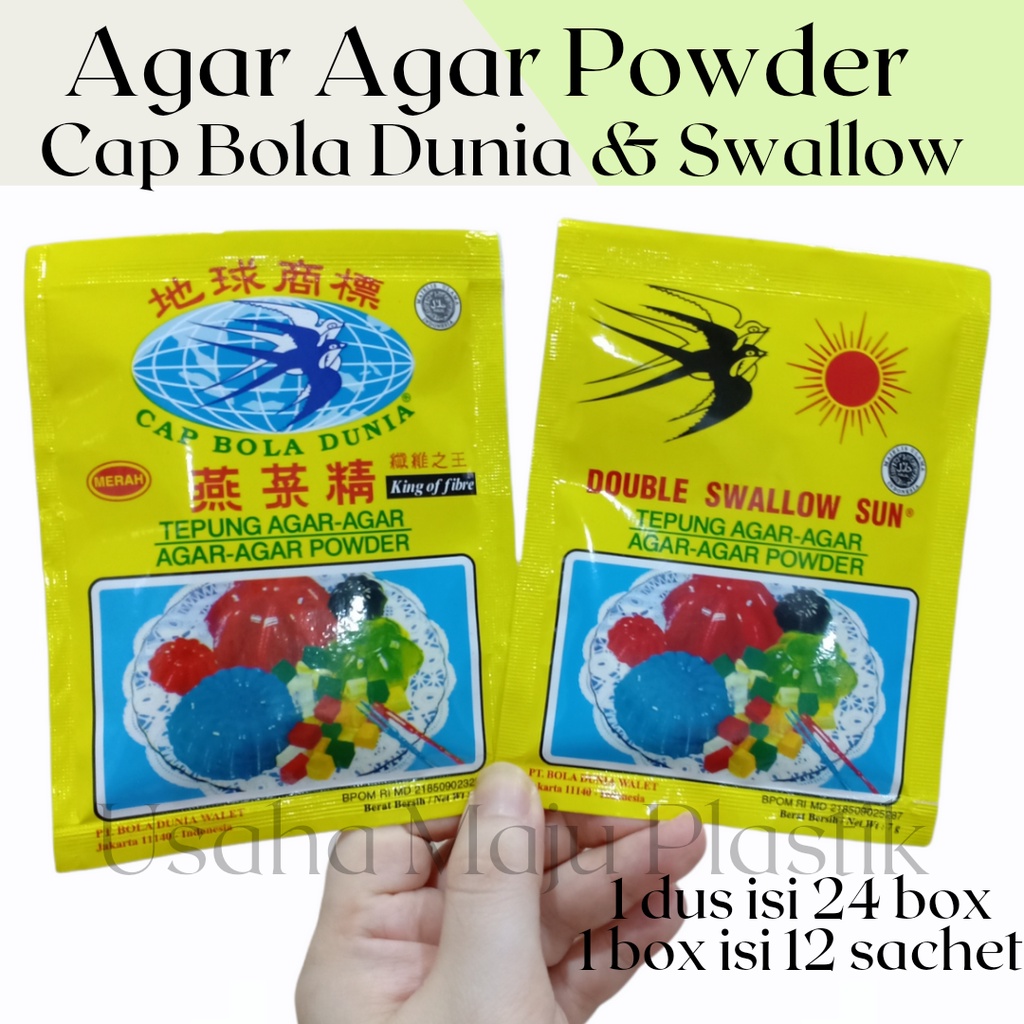 

Agar Agar Powder Tepung Agar Agar Cap Bola Dunia & Double Swallow Sun