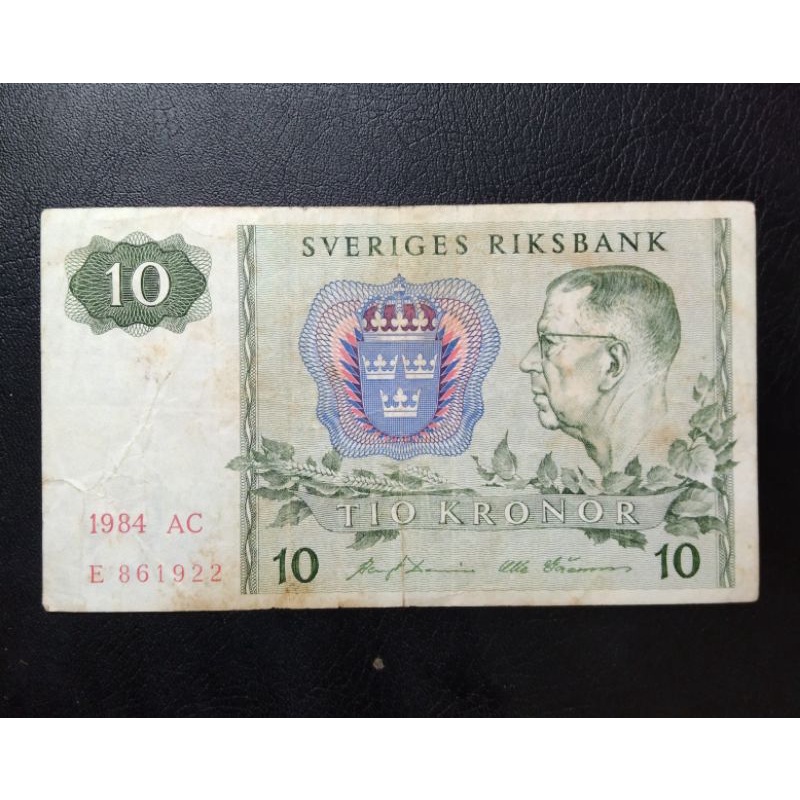 uang kertas asing 10 kronor Swedia tahun 1984 sh-381