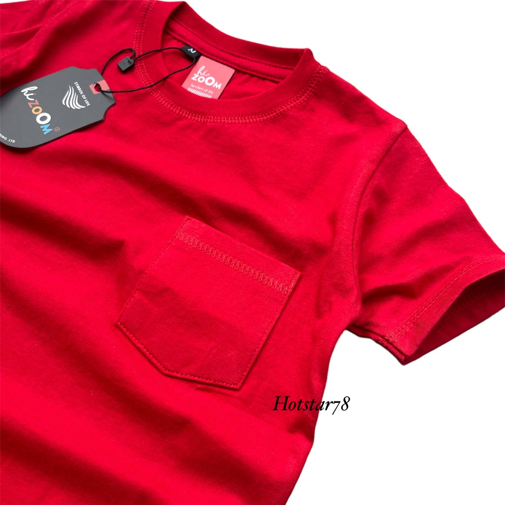 hizoOM Baju Kaos Oblong Polos Anak cowok / cewek Usia 1-12 Tahun Bahan Katun Warna Merah