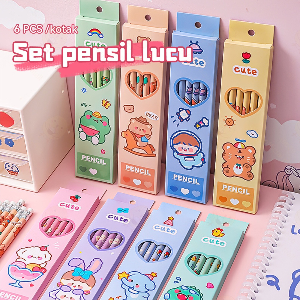 Poney 6in1 Pensil set Alat tulis sekolah anak lucu Mini stationery set HB