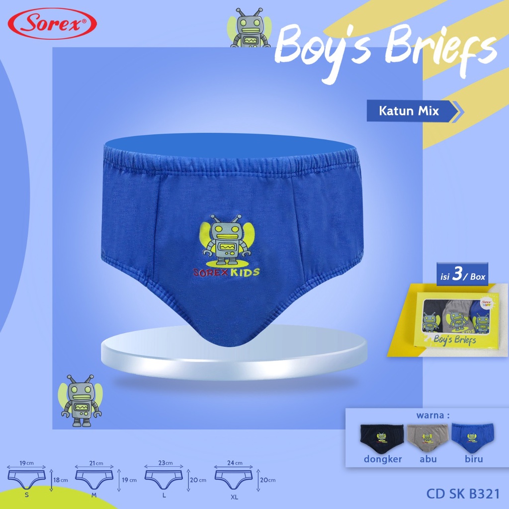 Sorex Kids Celana Dalam Anak Laki-laki Boys Robot Super Soft CD SK B321 - Pakaian Dalam Anak - 3 pcs