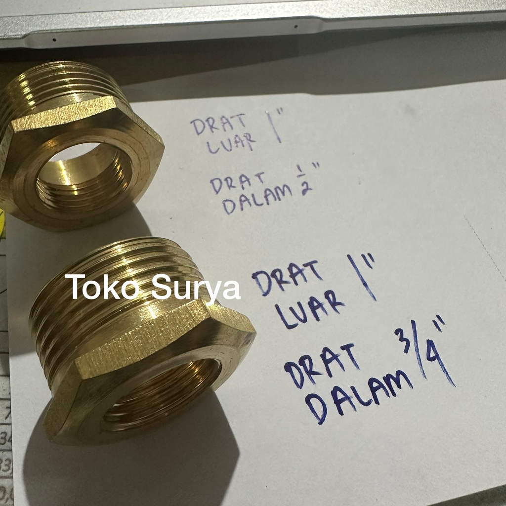 NEPEL DRAT LUAR 1" DRAT DALAM 3/4" KUNINGAN NEPEL DRAT LUAR 1" DRAT DALAM 1/2" KUNINGAN VERLOP RING 