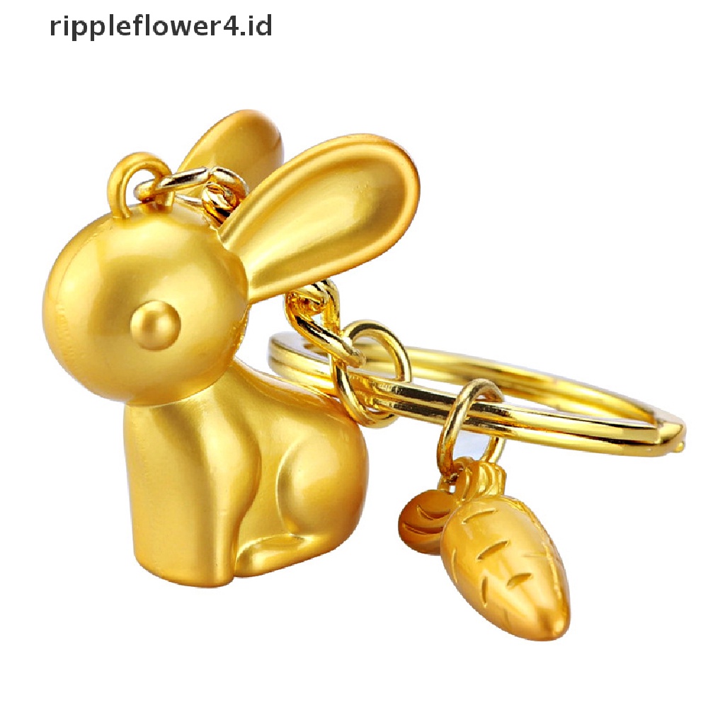 {rippleflower4.id} Zodiak Cina Logam Emas Kelinci Gantungan Kunci Liontin Ornamen Mobil Ransel Liontin Hadiah~