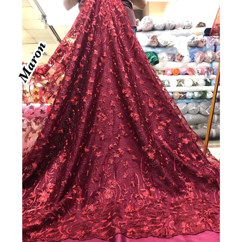 TERBARU... kain tile tule akar mutiara bordir / tille bordir / bahan brukat kebaya