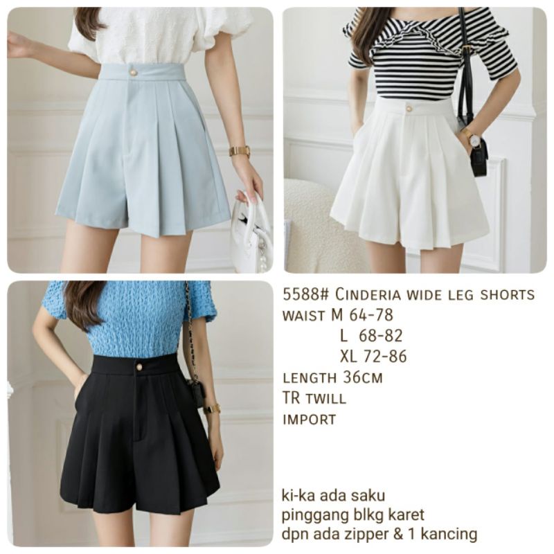 MDLV ~ 5588# Cinderia Wide Leg Shorts Celana Pendek Import