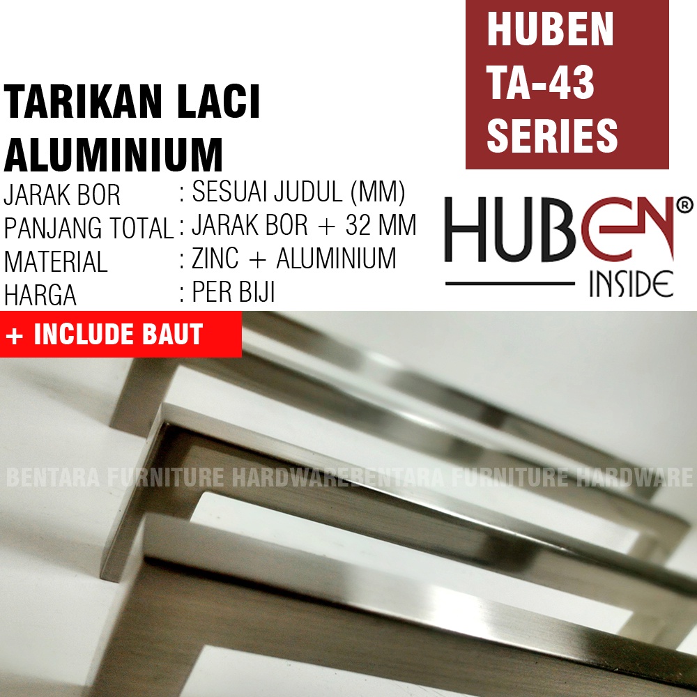 Huben TA-43 192 MM - Tarikan Laci Meja Lemari Kabinet Gagang Pintu Handle Aluminium Nikel Chrome Meja Lemari Kabinet (Sekitar 19 - 20 - 21 CM )