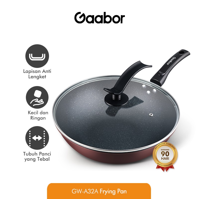 Premium (Mount) Gaabor Teflon Non-Stick Wokpan Anti Lengket Wajan Penggorengan 32 cm /GW-A32A