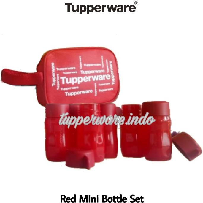 Tupperware Red Mini Bottle Set 90ml eco botol 6pc pouch traveling